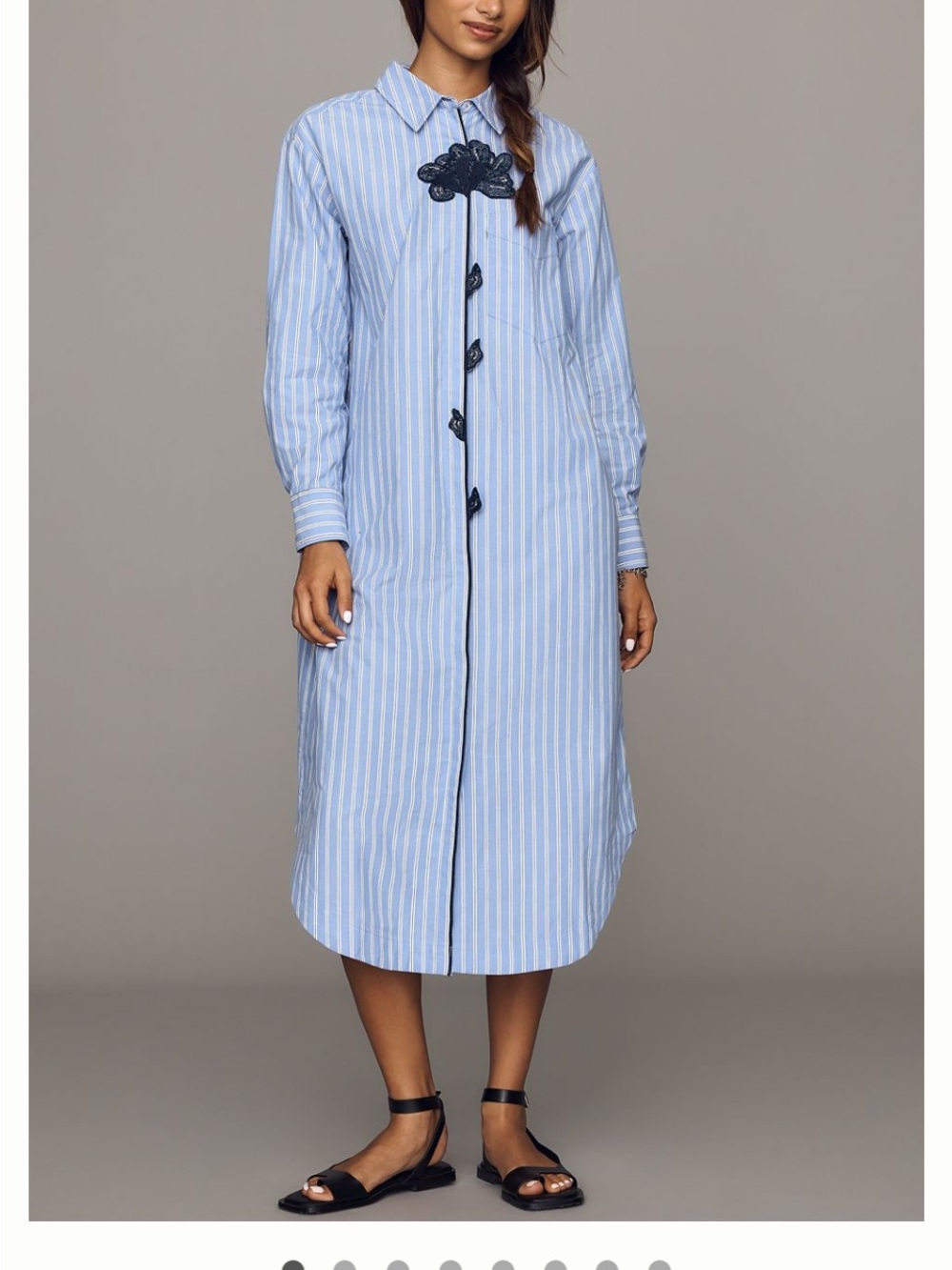 Maeve Women’s Blue Striped Shirt Dress with Black Embroidered Accents